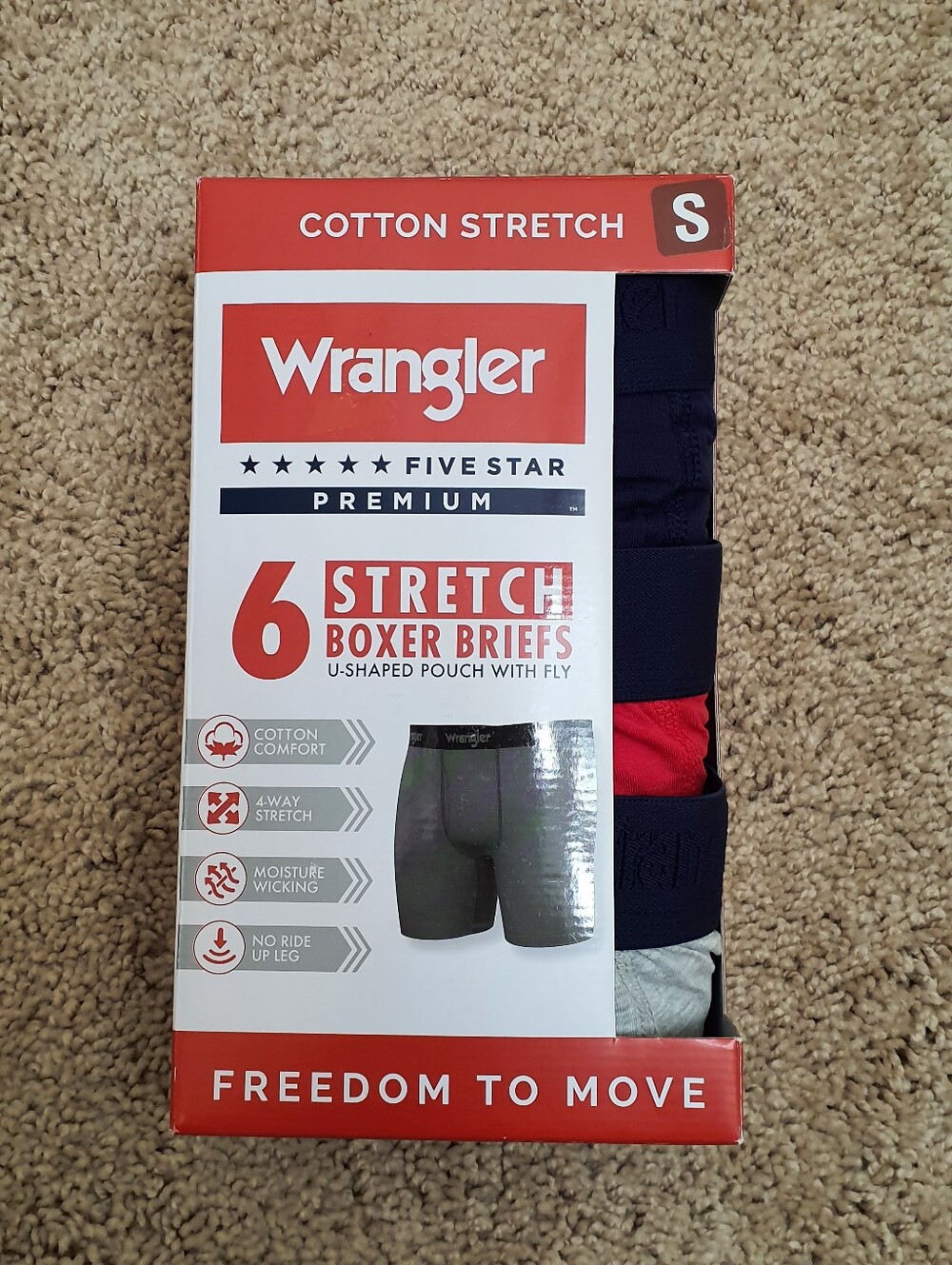 Wrangler 6 Stretch Boxer Briefs Size Small U-Shaped Pouch Fly Cotton No Ride Up